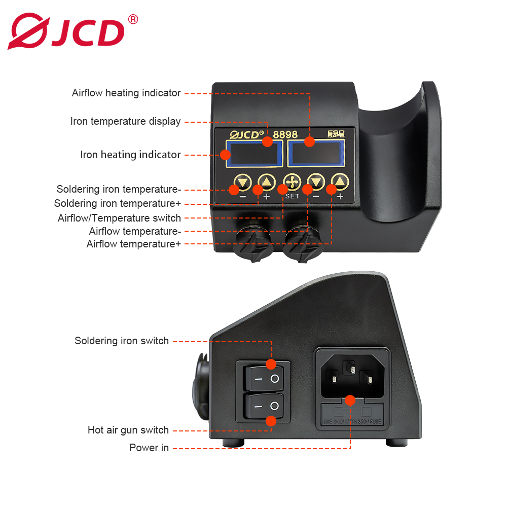 JCD Kit stasiun Solder, alat S - 2 In 1 Soldering Rework Station 750W ulasan dan harga